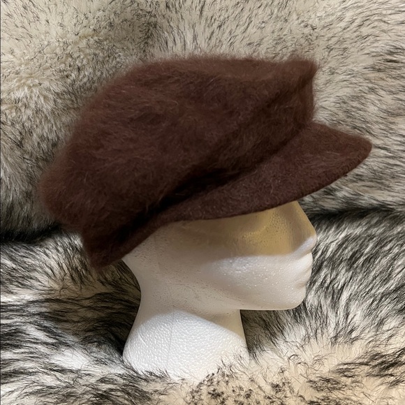 Y2K Angora Blend Butterfly Sequin Embellished Brown Hat - Picture 5 of 8